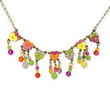 Anne Koplik Pretty Posies Floral & Bead Necklace Multi-Color Enamel Made in USA