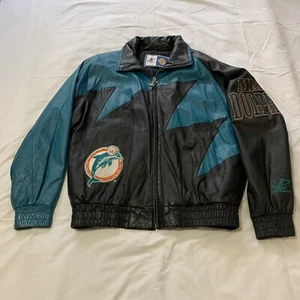 Miami Dolphins Lederjacke Vintage Logo Athletic Shark Tooth 80s NFL Bomber L - Bild 1 von 24