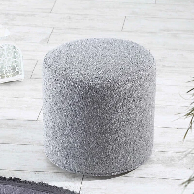 SIX Design Pouf Polsterhocker Sitzhocker Fußhocker rund 42x40 Webstoff Grau - Bild 1 von 3