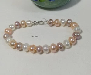 Pulsera Perlas Agua Dulce Oblata 8-9mm Plata Maciza Genuina L19cm 3 Colores - Imagen 1 de 4