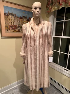 NEW Natural Off White Cream Cross Mink 47" Length Real Fur Coat Size 6/8 Small - Picture 1 of 11