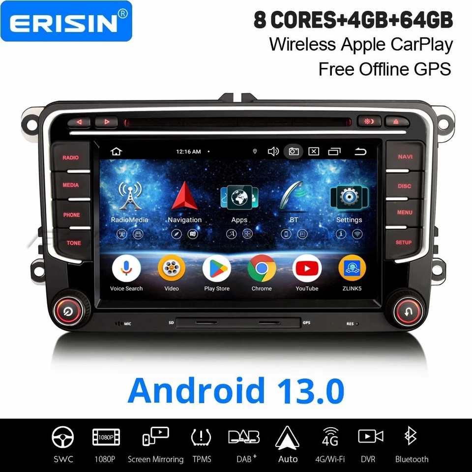 Android 14 Navi Autoradio Für VW Passat Golf 5/6 Tiguan Beetle Sharan Polo Skoda - Bild 1 von 4
