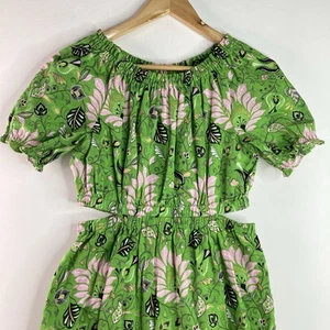 Country Road Womens Green Floral On off ShoulderDress Size 10 Cut Outs Stretchy - Picture 1 of 11