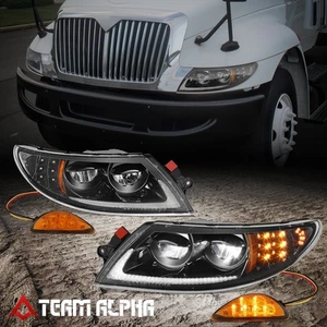 Fits 2002-2015 International 4100 4200 4300 4400 8500 8600 Black LED Headlights - Foto 1 di 12