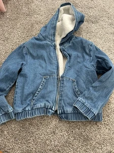 Cat And Jack Mädchen Denim Sherpa Jacke Kapuze Sherpa gefüttert Größe Large 10/12 - Bild 1 von 4