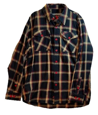 Milwaukee Leather Shirt Mens XL Black/Red Plaid Flannel Performance EUC - Image 1 of 4