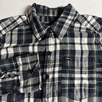 Camisa Hurley de franela a cuadros con botones manga larga informal top para mujer pequeña Foto 1 de 4