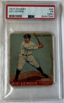 1933 GOUDEY LOU GEHRIG #92 PSA 1MK Ótimo Apelo Ocular! - Imagem 1 de 2