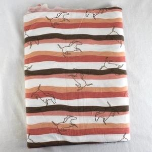 Horses Jersey Knit Fabric Material 3 Yards Pink Brown Ivory Stripe - Picture 1 of 2