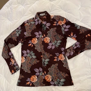 Vintage 70s Men's Disco Shirt BonHomme L 16-16 1/2 Slim Fit Floral Rose Paisley - Picture 1 of 13