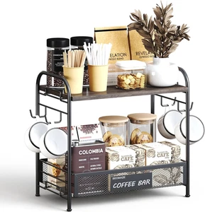 Coffee Bar Organizer for Countertop Station, Simple Assembly 2 Tier Shelf for Ho - Picture 1 of 12