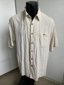 Banana Cabana Men’s Hawaiian Button Up Shirt Sz Large 100% Silk Short Sleeve - Picture 1 of 4