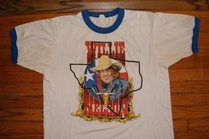 Vintage 70s 80s Willie Nelson On Tour Screen Stars Ringer TShirt Large Texas - Bild 1 von 13