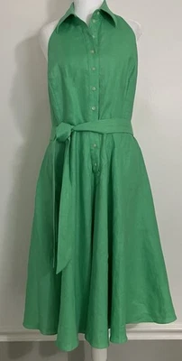 Lauren Ralph Lauren Green Label Green Linen Halter Dress Size 10 Button Front - Image 1 of 4