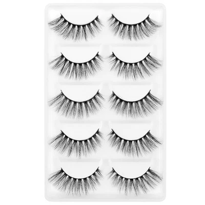 5 paia di ciglia finte in fibra nera 3D ciglia artificiali spesse europee e - Image 1 of 4