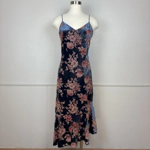 Abito Slip Midi Line & Dot Tg M Velluto Burnout Y2K Fata Floreale Increspato Romantico - Foto 1 di 21