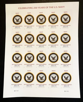 US Stamp Sc #6012a US Navy 250th Anniversary Full Pane of 20 Forever Stamps  - Image 1 of 3