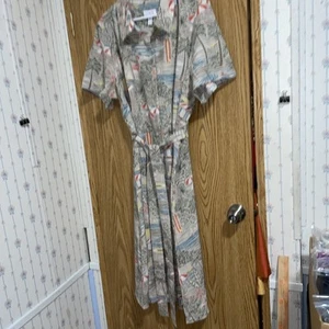 D & CO Blue Green Pink Floral Sail Boat Button Down Collared Long Maxi Dress 2XL - Picture 1 of 12