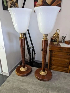 PAIRE DE 2 LAMPES de bureau STYLE MAZDA UNILUX art déco vintage 1930 acajou ou a - Photo 1/4