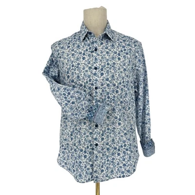Robert Graham Woven Button Front Long Sleeve Shirt EDELWEISS Blue White M - Image 1 of 4