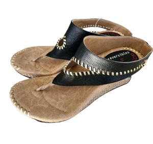 Modzori Tita Damen-Wendesandale mittelhoher Keilabsatz schwarz/hellbraun mit Gold Größe 10 - Bild 1 von 10