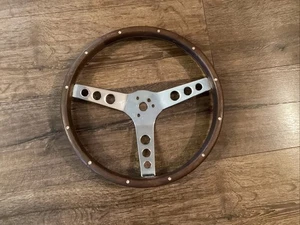 Vintage Superior Performance Flat Wood 13.5” Wooden Steering Wheel Free Ship - Foto 1 di 14