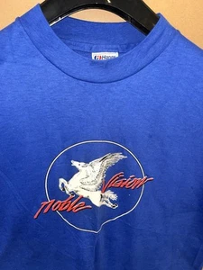 VTG 90s Mobile Vision Blue Gas Station Oil Pegasus T-Shirt Single Stitch Medium - Picture 1 of 3