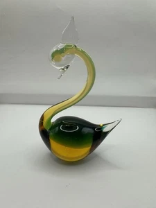 Vintage Murano Swan Green Amber Figurine Art Glass  - Picture 1 of 12