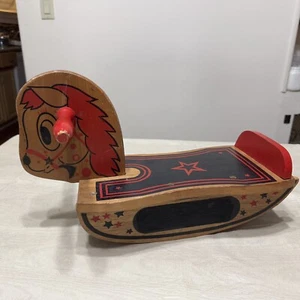 DEKTO WOODEN ROCKING HORSE ROCKER 1950S CHILD RIDE ON TOY RED HANDLES MCM H-1 - Picture 1 of 6