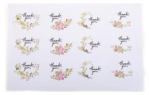 24 ADESIVI GRAZIE THANK YOU fiori rose regalo feste matrimonio pacco compleanno - Bild 1 von 1