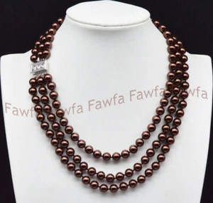 Pretty 3 Rows 8mm Multi-Color South Sea Shell Pearl Round Beads Necklace 18-20'' - Picture 1 of 68