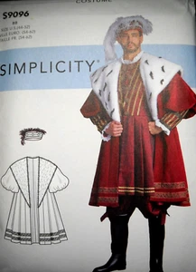 Simplicity 9096 Renaissance Tudor Coat Hat Costume Men size 44-52 Sewing Pattern - Picture 1 of 2