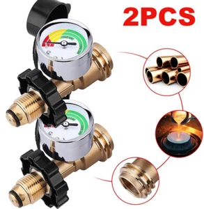 2× Propane Tank Gauge Brass Adapter w/Gas Pressure Level Meter Indicator for BBQ - Picture 1 of 7
