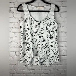 FLORAL+ FEMME black white abstract print tank knit/crochet top size small - Picture 1 of 11