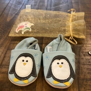 Blue Penguin Dotty Fish Soft Sole Leather Baby Shoes Infant Girls/Boys 0-6mth k - Picture 1 of 2
