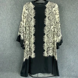 H&M Top Mujer Talla 16 Viscosa Negro Crema Fluido Manga 3/4 Larga Túnica Moda - Imagen 1 de 9