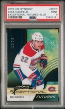 2021-22 UD Synergy Cole Caufield Rookie Exceptional Futures Blue /299 PSA 9