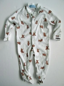 Vintage Oshkosh Baby B’gosh Small 0-3 Mos Footie Pajamas White Teddy Bear Snaps - Picture 1 of 6
