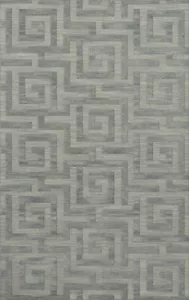 Blue Transitional Hand Hooked Squares Curls Blocks Area Rug Geometric DV13 - Picture 1 of 12