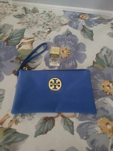 Tory Burch Wristlet Blue Canvas Coin Pouch & Perfume Tory Burch My First EAU - Picture 1 of 5