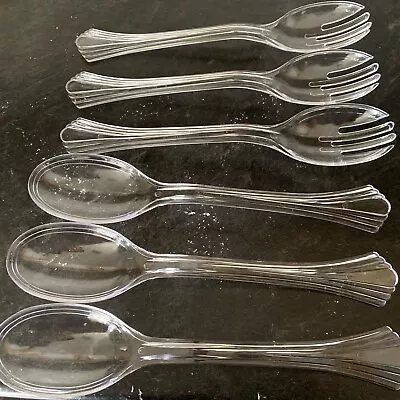 6XLarge Clear Plastic Serving Spoon Forks Salads Serving Spoons Art Deco Style - Image 1 of 4