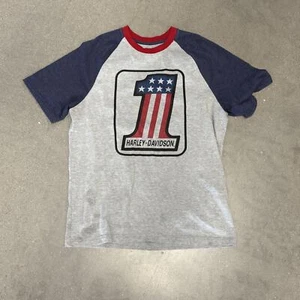 Rara camicia Evel Knievel Harley-Davidson #1 Ringer uomo M - Foto 1 di 6
