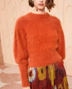 New $690 Ulla Johnson Emira Fuzzy Sweater Women Size P Orange Angora Long Sleeve - Picture 1 of 13