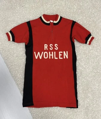 Camiseta deportiva de ciclismo Santini vintage años 70 Rss Wohlen de lana antigua 1/4 cremallera rara Foto 1 de 4