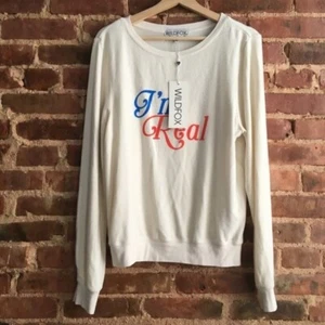NEW Wildfox "I'm Real" Sweatshirt Baggy Beach Pullover Size Small - Picture 1 of 5