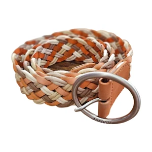 Lacoste WOMENS BELT (Large) BRAIDED LEATHER Multicolor SILVER BUCKLE (Y2K) BOHO - Picture 1 of 4