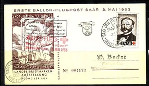 Saarland Michelnummer 343 gelaufene Karte als Ballonpost + FDC - Bild 1 von 1