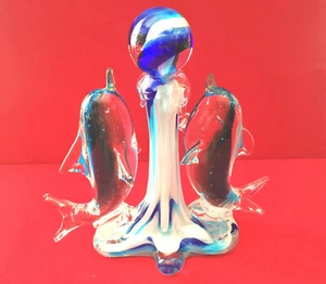 SCULPTURE ARTISTIQUE EN VERRE DE MURANO VENISE MADE IN ITALY DAUPHINS ART DECO  - Picture 1 of 11