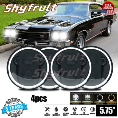 Faros LED redondos haz alto/lo Fit Buick GS 455 1970-1972 4 piezas PUNTO 5-3/4 5,75" Foto 1 de 4