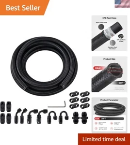 8AN Fuel Line Kit, 8AN Nylon Braided Fuel Line Hose Fitting Kit CPE 20FT Black - Bild 1 von 7